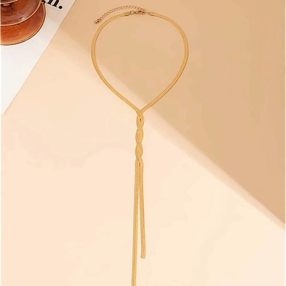 Y Lariat Gold Plated Snake Herringbone Twisted Tassel Necklace - Picture 8 of 13